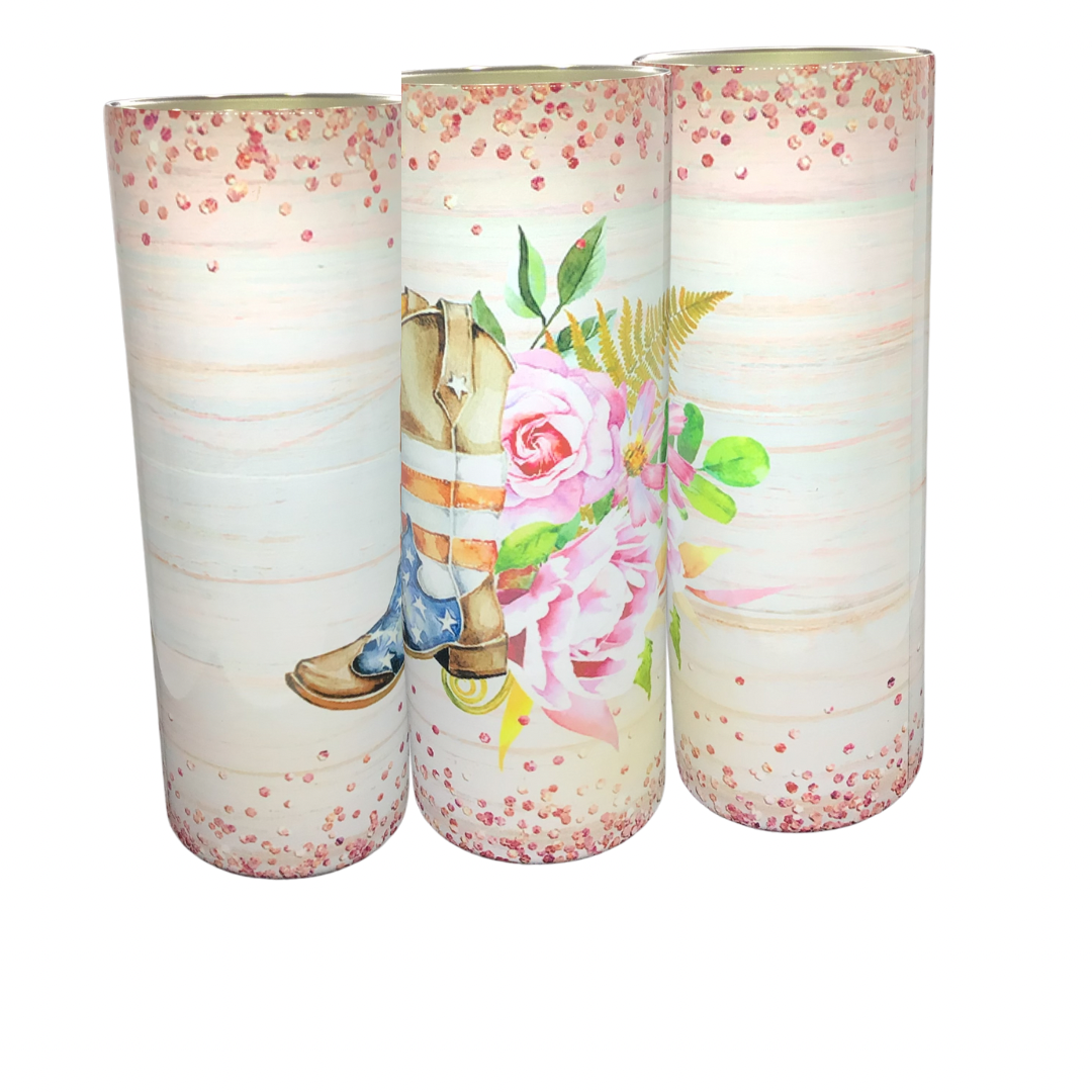 #112 Cowboy boot and flowers tumbler